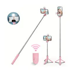 KINDA NICE - Palo Selfie Tripode 1m De Celular Android Ios Bluetoo Led Rosa