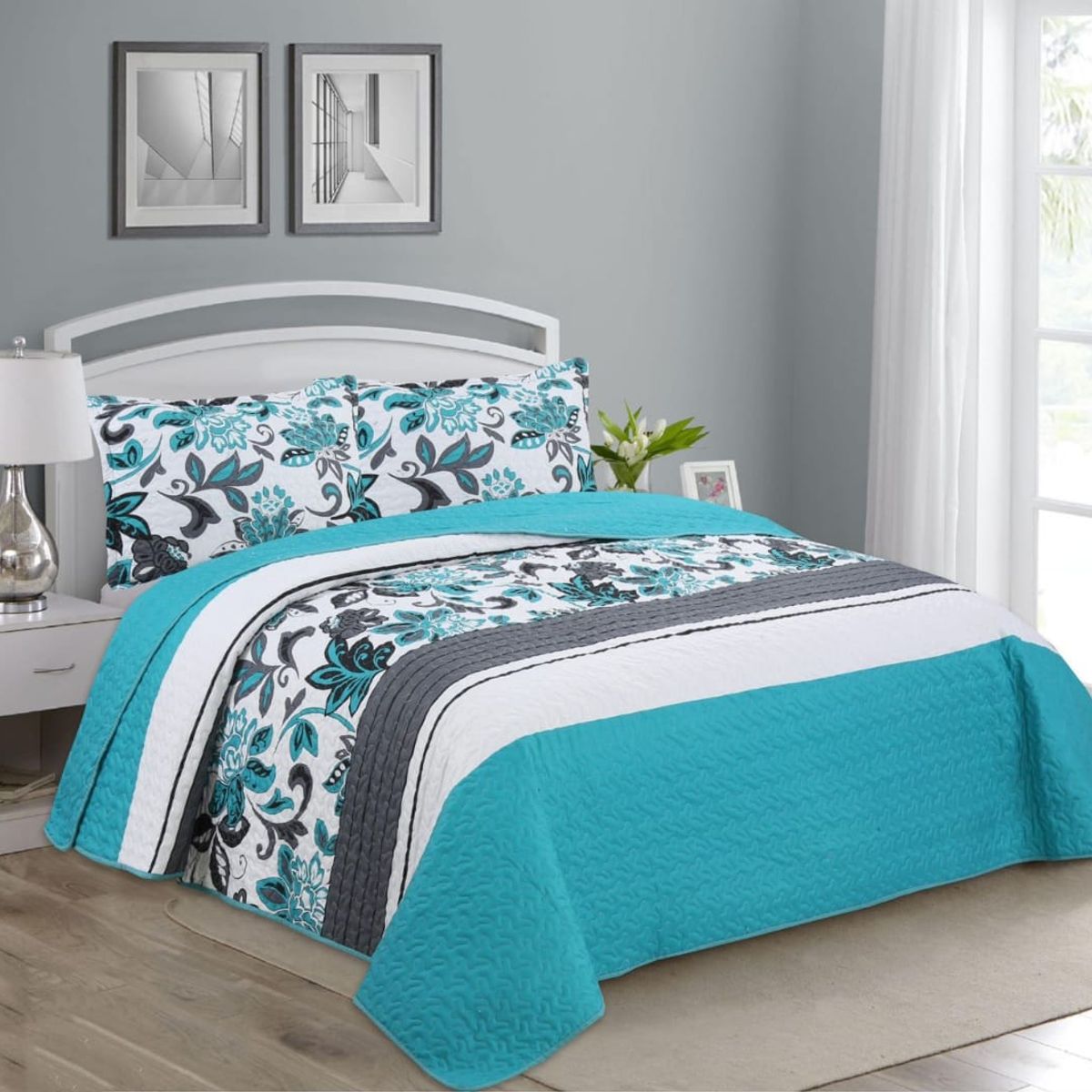 GENERICO - CUBRECAMA FEIYA 1.5 PLAZA DISEÑO CALIPSO FLOR DE VERANO QUILT ELEGANTE