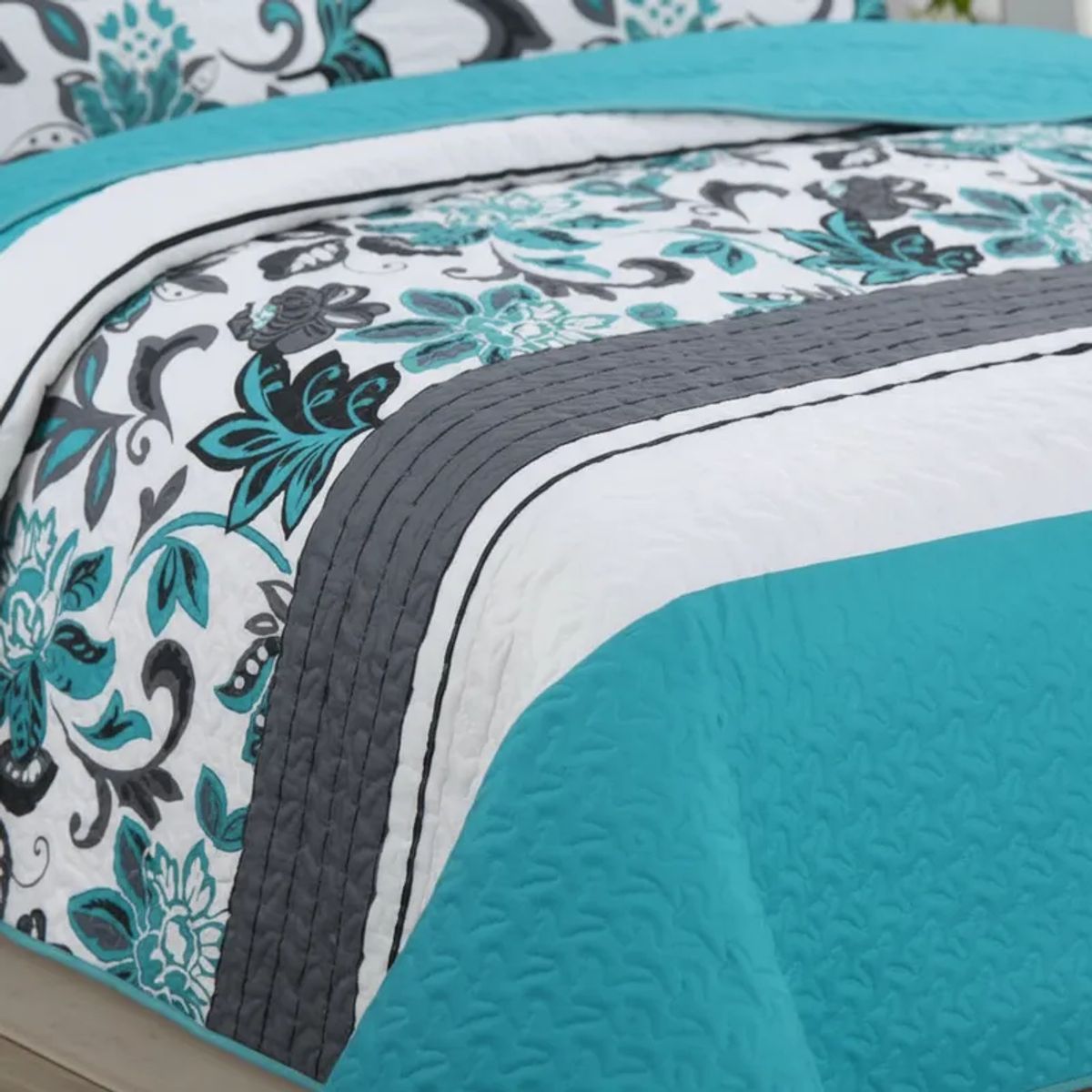 GENERICO - CUBRECAMA FEIYA 1.5 PLAZA DISEÑO CALIPSO FLOR DE VERANO QUILT ELEGANTE