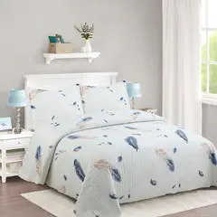 GENERICO - CUBRECAMA FEIYA 1.5 PLAZA DISEÑO BLANCO PLUMAS DE VERANO QUILT ELEGANTE