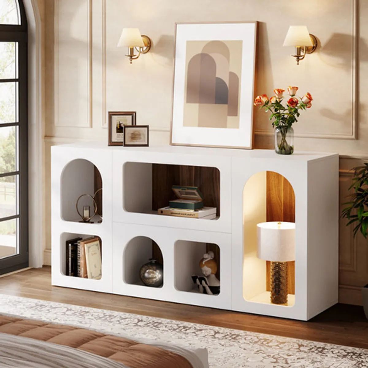 DELUXE - Mueble Arrimo Recibidor Blanco Minimalista Eclectico Premium