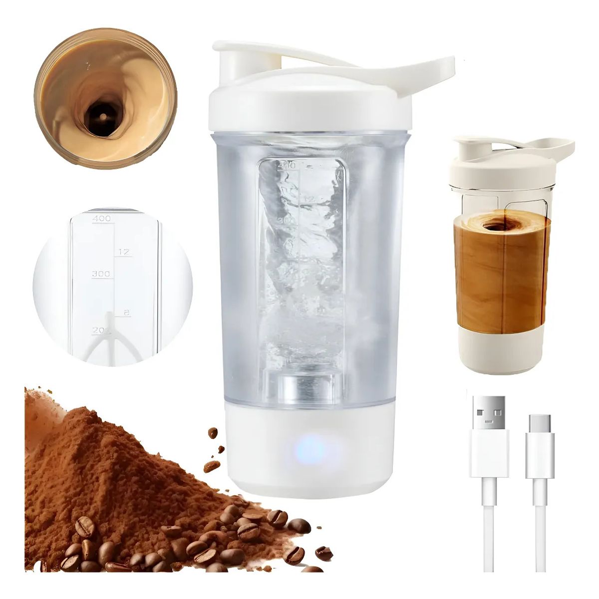 KUANGYE - Vaso Shaker Mezcador De Proteina Recargable Para Deportes Blanco