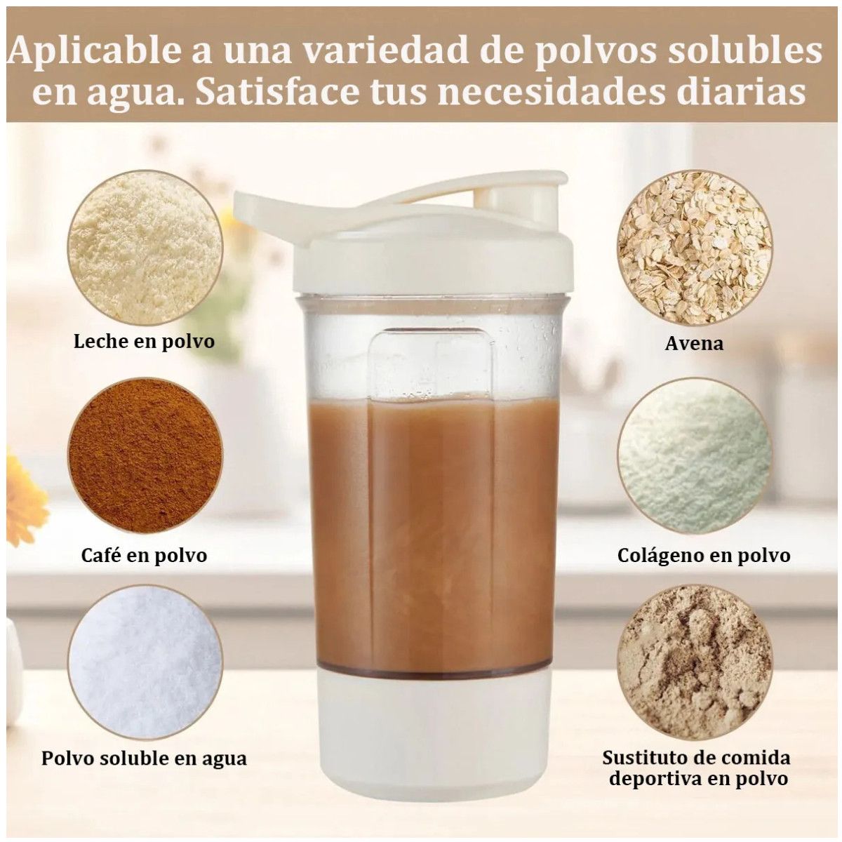 KUANGYE - Vaso Shaker Mezcador De Proteina Recargable Para Deportes Blanco