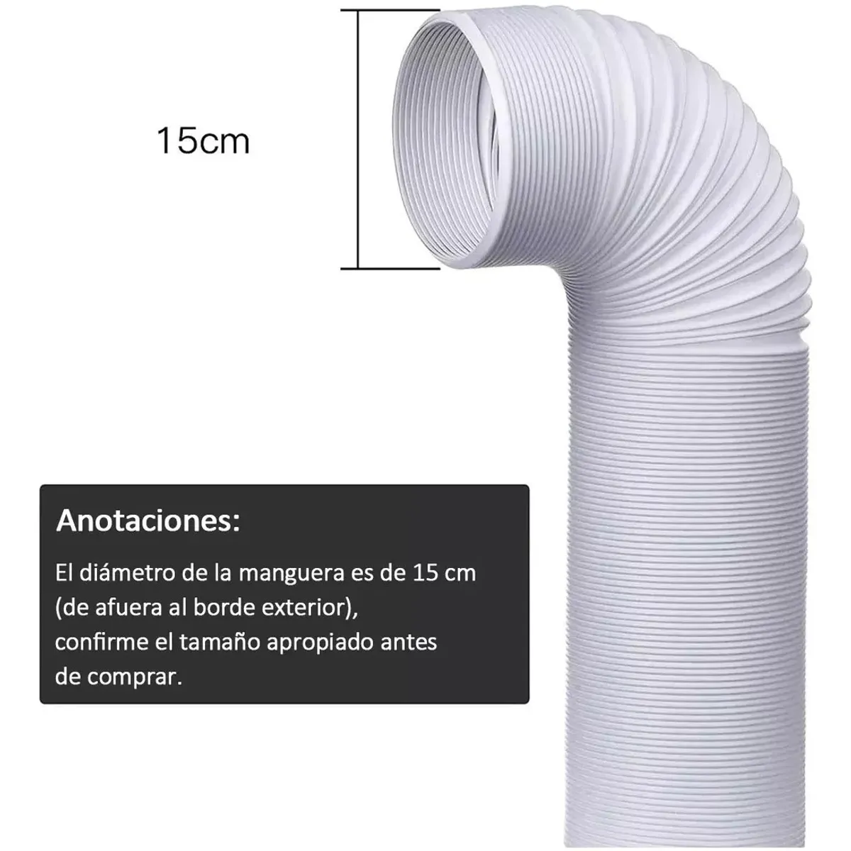KUANGYE - Tubo O Manga Aire Acondicionado PVC Portátil Universal 3mt×15cm flexible C alambre
