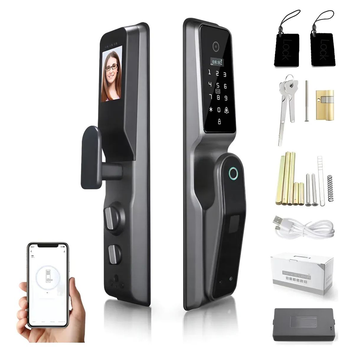 KUANGYE - Chapa Cerradura Inteligente Huellaapertura Facial app Negro