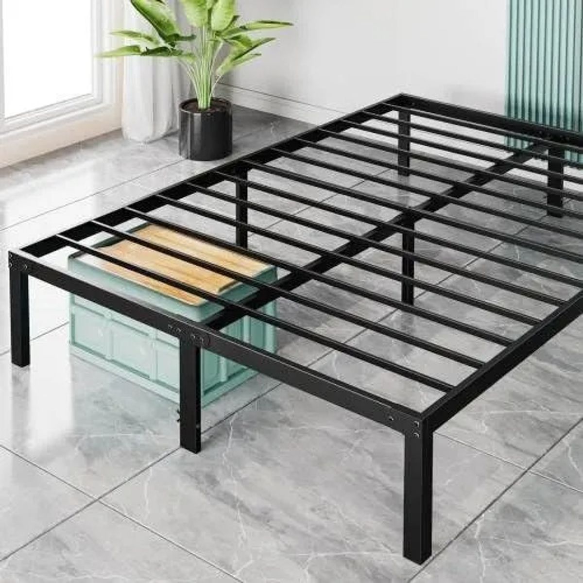 EVERSO - Base De Cama De Metal 2 Plazas 150x190x35cm Negro