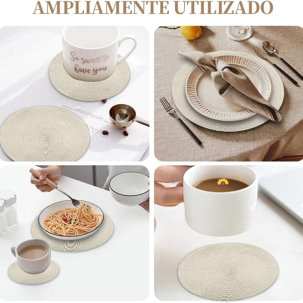 EINICIO - Juego de 5 Manteles Individuales Redondos Trenzados 38cm-Beige