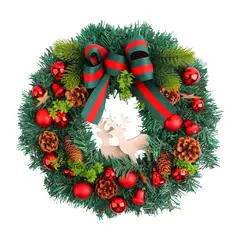 GENERICO - Corona Navideña 40cm con Bayas Rojas Decoración de Puerta y Mesa para Hogar