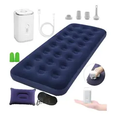 EVERSO - Colchón Inflable Individual 1 Plaza Con Almohada Y Inflador - Azul