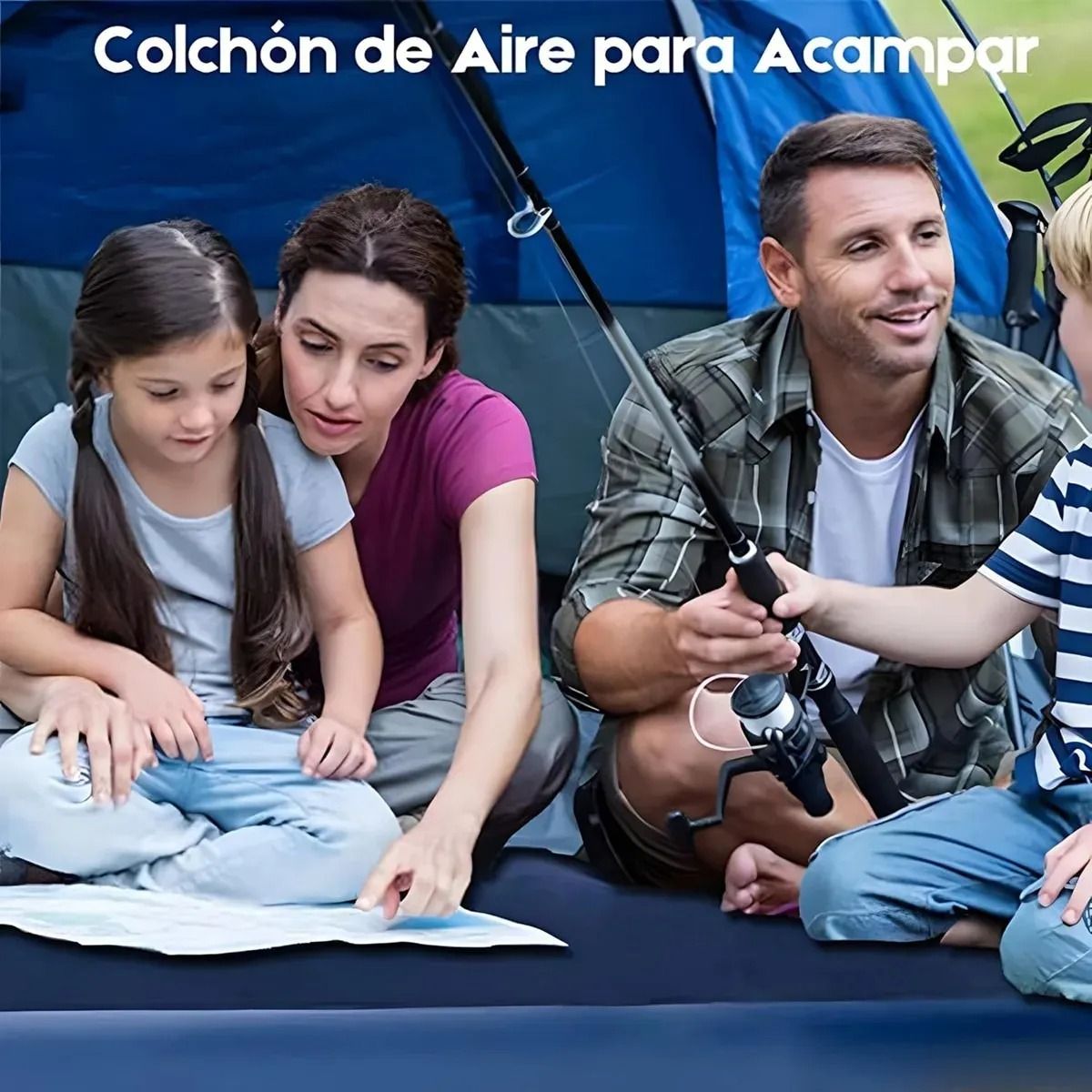 EVERSO - Colchón Inflable Individual 1 Plaza Con Almohada Y Inflador - Azul