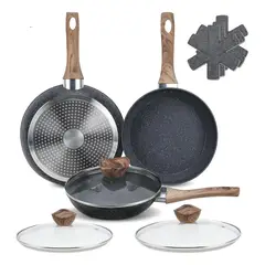 EVERSO - Juego De 3 Bateria Cocina Sartenes Antiadherentes Con Tapas - Negro