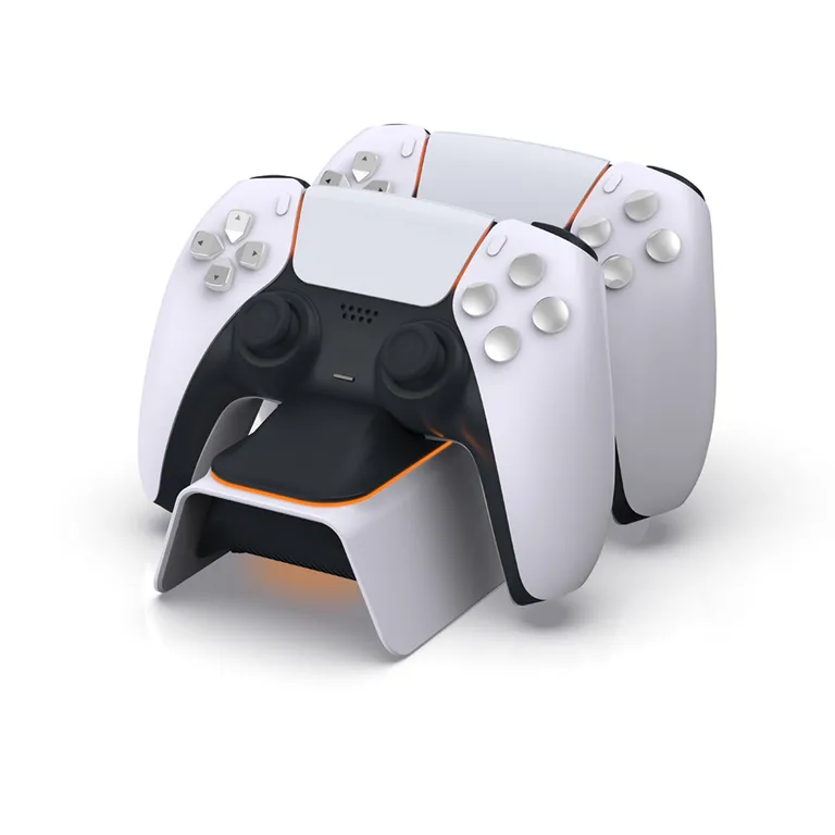DOBE Cargador Dual para Control PS5, Chip Inteligente, Luces Ambientales Color blanco