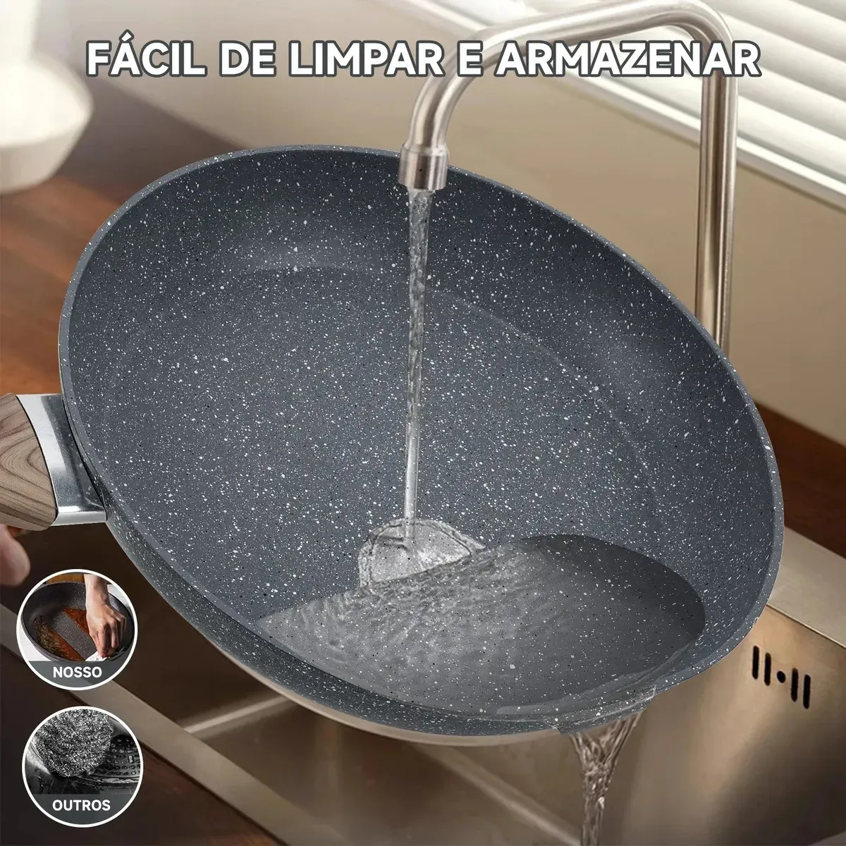 EVERSO - Juego De 3 Bateria Cocina Sartenes Antiadherentes Con Tapas - Blanco