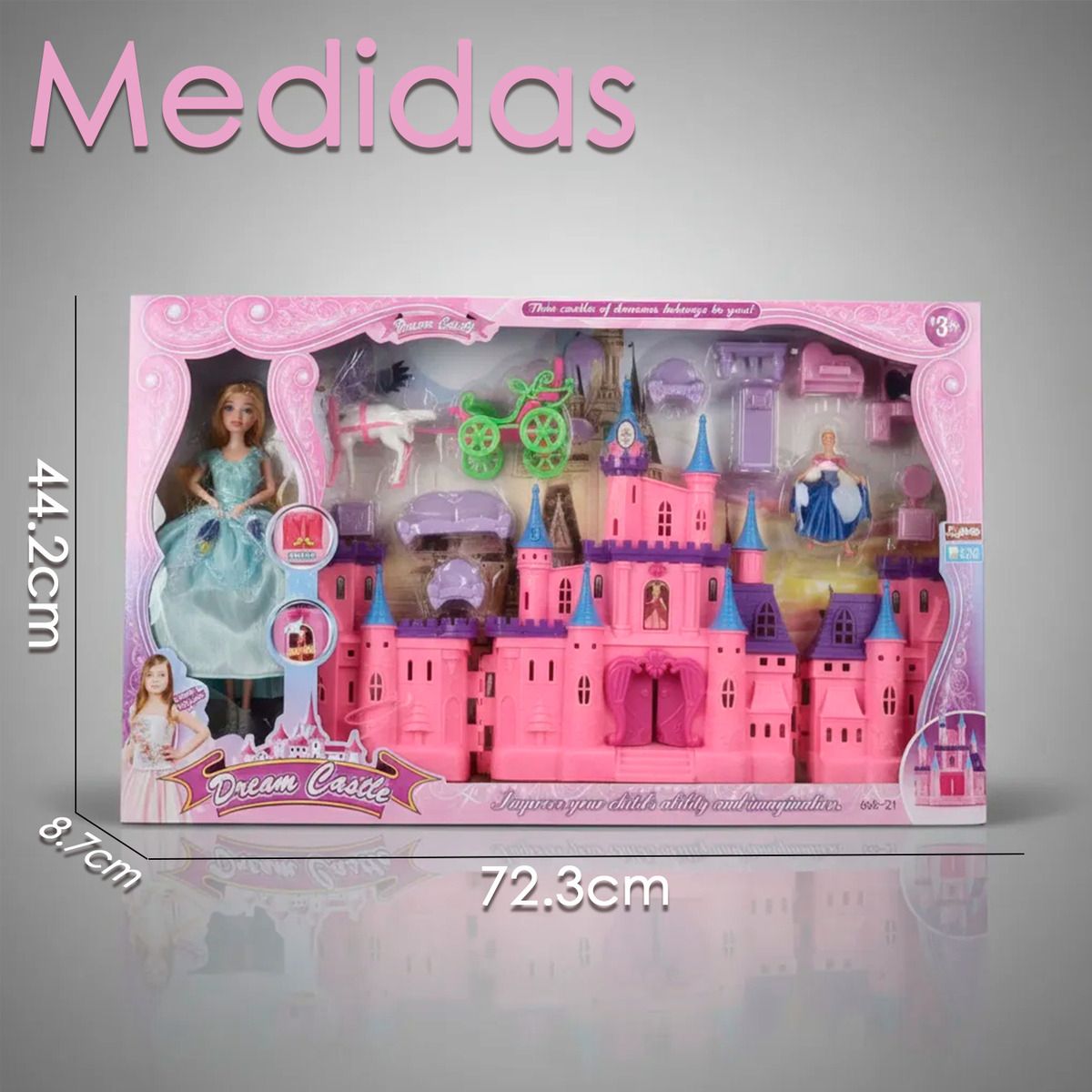 HOMEBRANDT - Castillo Con Princesas Y Carruaje Niñas Casa 2 Muñecas 55cm