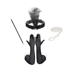 GENERICO - Set Disfraz Charleston Cintillo+ Collar + Boquilla + Guantes