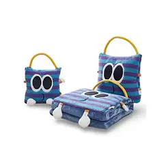GENERICO - FRAZADA 3 EN 1 BOLSA ALMOHADA Y MANTA AZUL RAYA