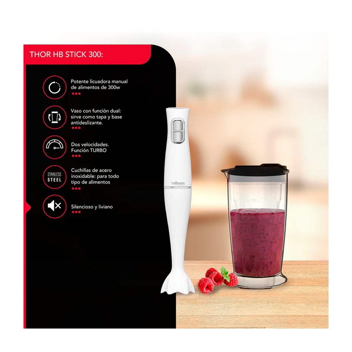 THORBEN - Batidora de Inmersión Thorben HB Stick 300W 2 Accesorios