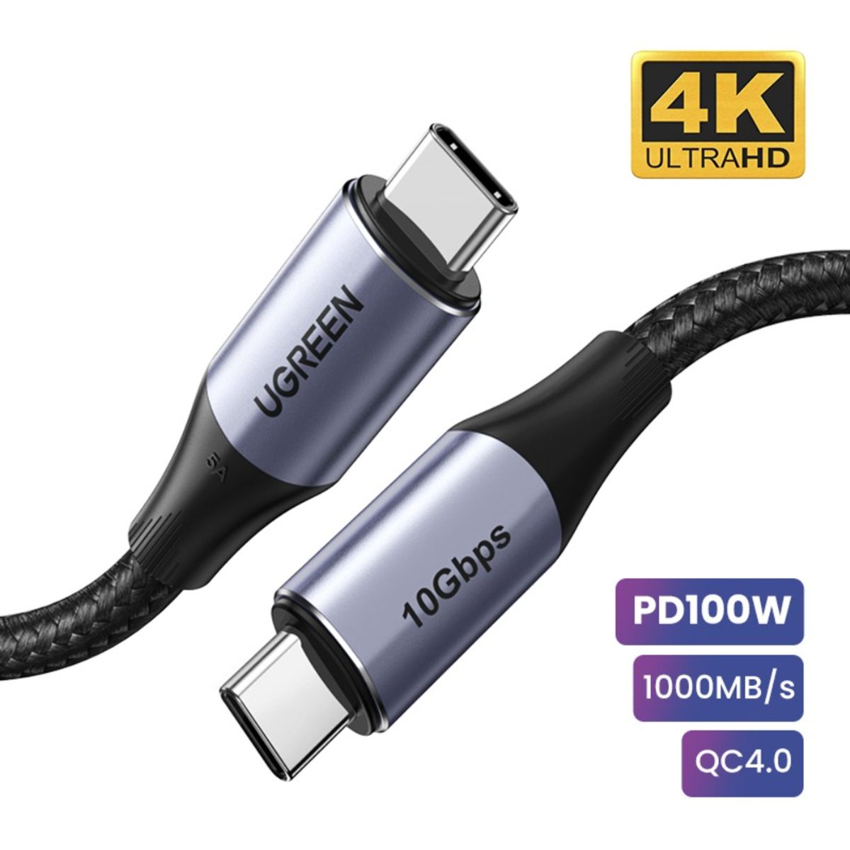 UGREEN - Cable Usb-C A Usb-C 240W 4K 1M Reforzado Negro Ugreen Us300