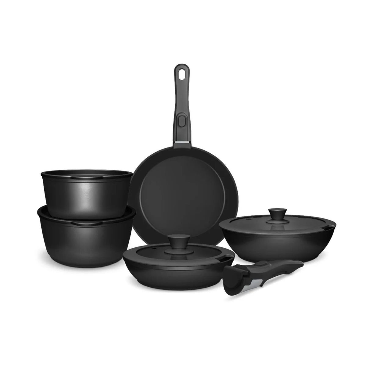 GENERICO - Batería De Cocina / Juego Ollas Aluminio Forjador 11 Pzas-Negro