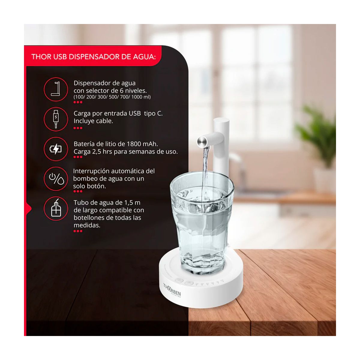 THORBEN - Dispensador de Agua Thorben USB Water Table Dispenser
