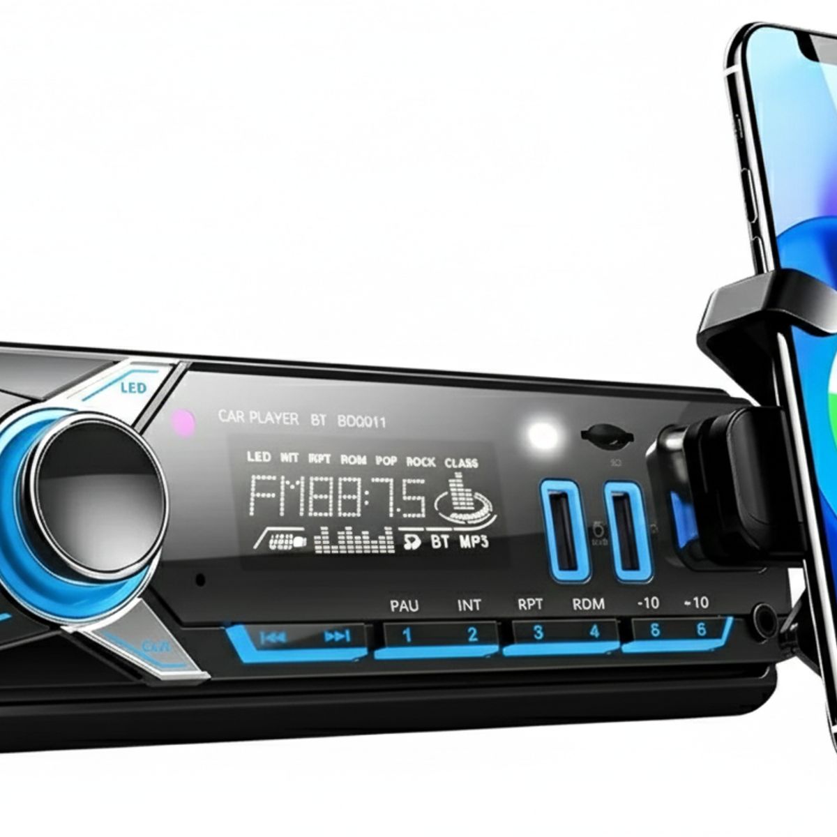 GENERICO - Radio Auto 1 DIN Bluetooth MP3 - Soporte Celular Car Studio - 2 USB - Manos Libres