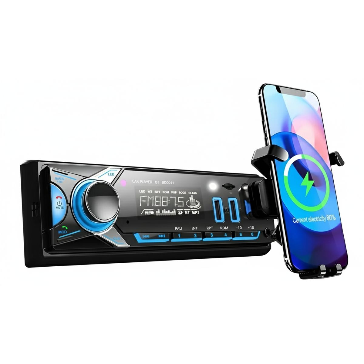 GENERICO - Radio Auto 1 DIN Bluetooth MP3 - Soporte Celular Car Studio - 2 USB - Manos Libres