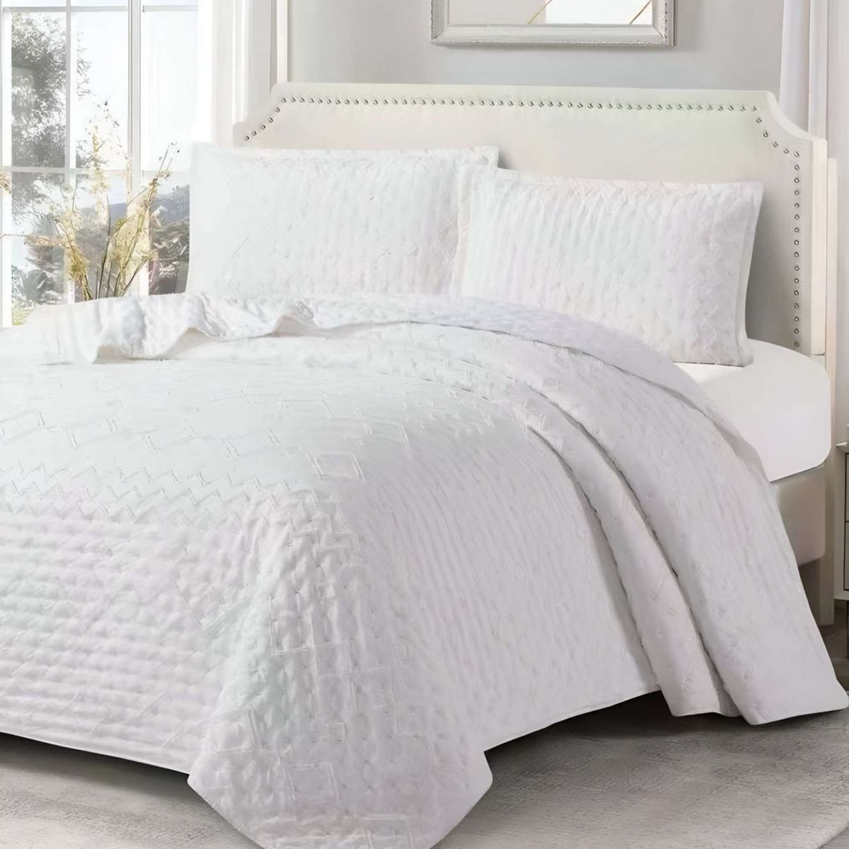 GENERICO - COBERTOR COLCHA QUILT TUFTING DE LUJO SUAVE PLAZA Y MEDIA