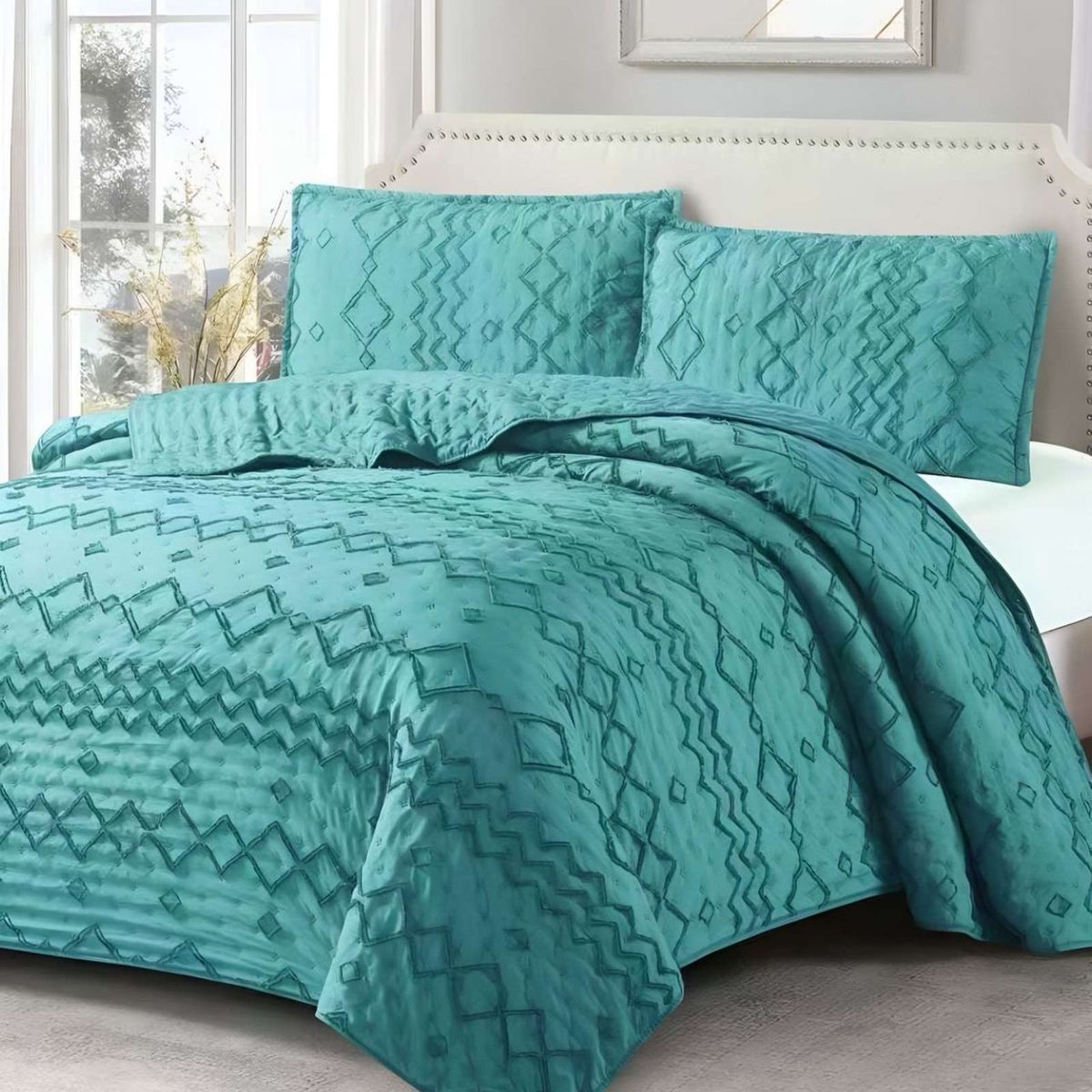 GENERICO - COBERTOR COLCHA QUILT TUFTING DE LUJO SUAVE PLAZA Y MEDIA