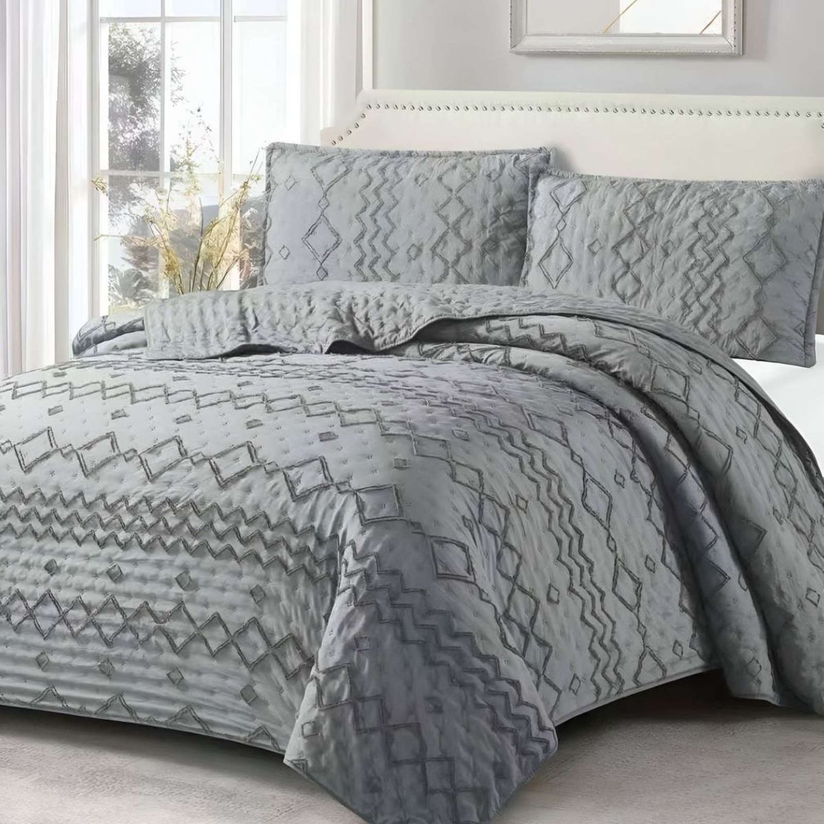 GENERICO - COBERTOR COLCHA QUILT TUFTING DE LUJO SUAVE PLAZA Y MEDIA