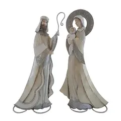 MIRO - Figura navideña sagrada familia 38 cm Blanco y plateado