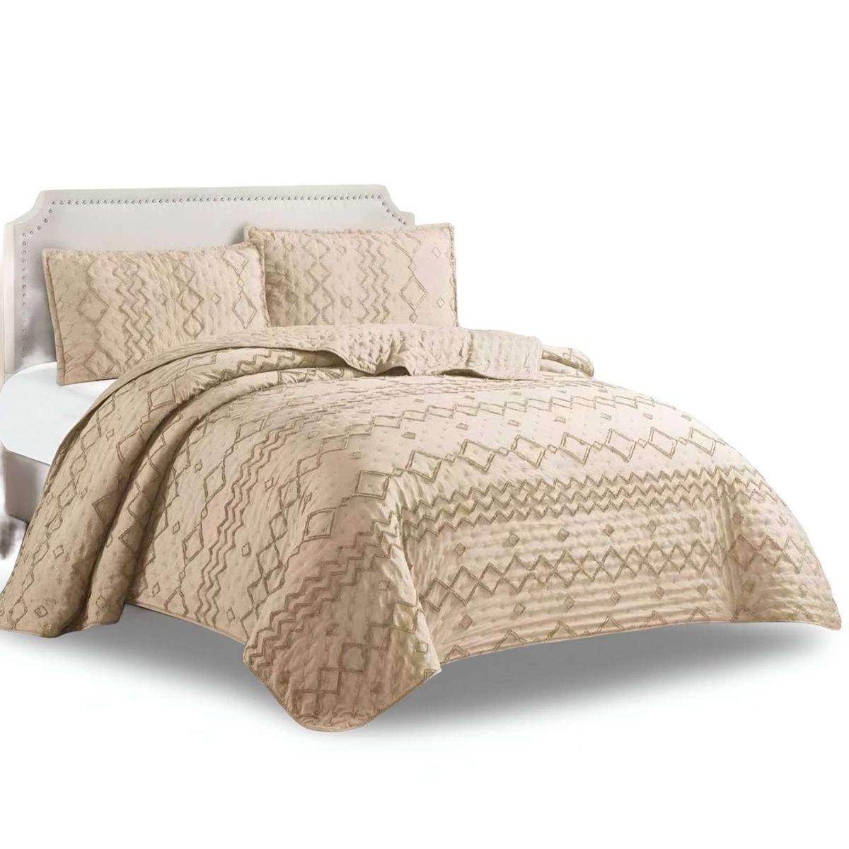 GENERICO - CUBRECAMA QUILT TUFTING DE LUJO SUAVE 2 PLAZAS.