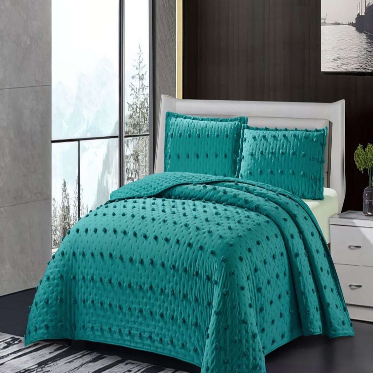 GENERICO - COBERTOR COLCHA QUILT TUFTING DE LUJO SUAVE PLAZA Y MEDIA