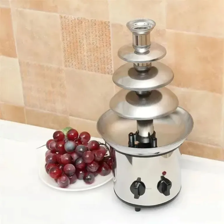GENERICO Cascada Fuente Chocolate Fondue 4 Niveles Acero Inoxidable Plateado