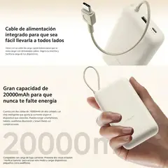 XIAOMI - Power Bank 33W 20000mAh con Cable Integrado Blanco