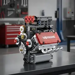 HOMEBRANDT - Motor V8 Modelo Armable Funcional A Pilas 478 Pzs 15x15cm