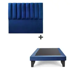 GENERICO - Base para cama + Respaldo Tubular 1 Plaza 90x190cm Felpa Azul Marino