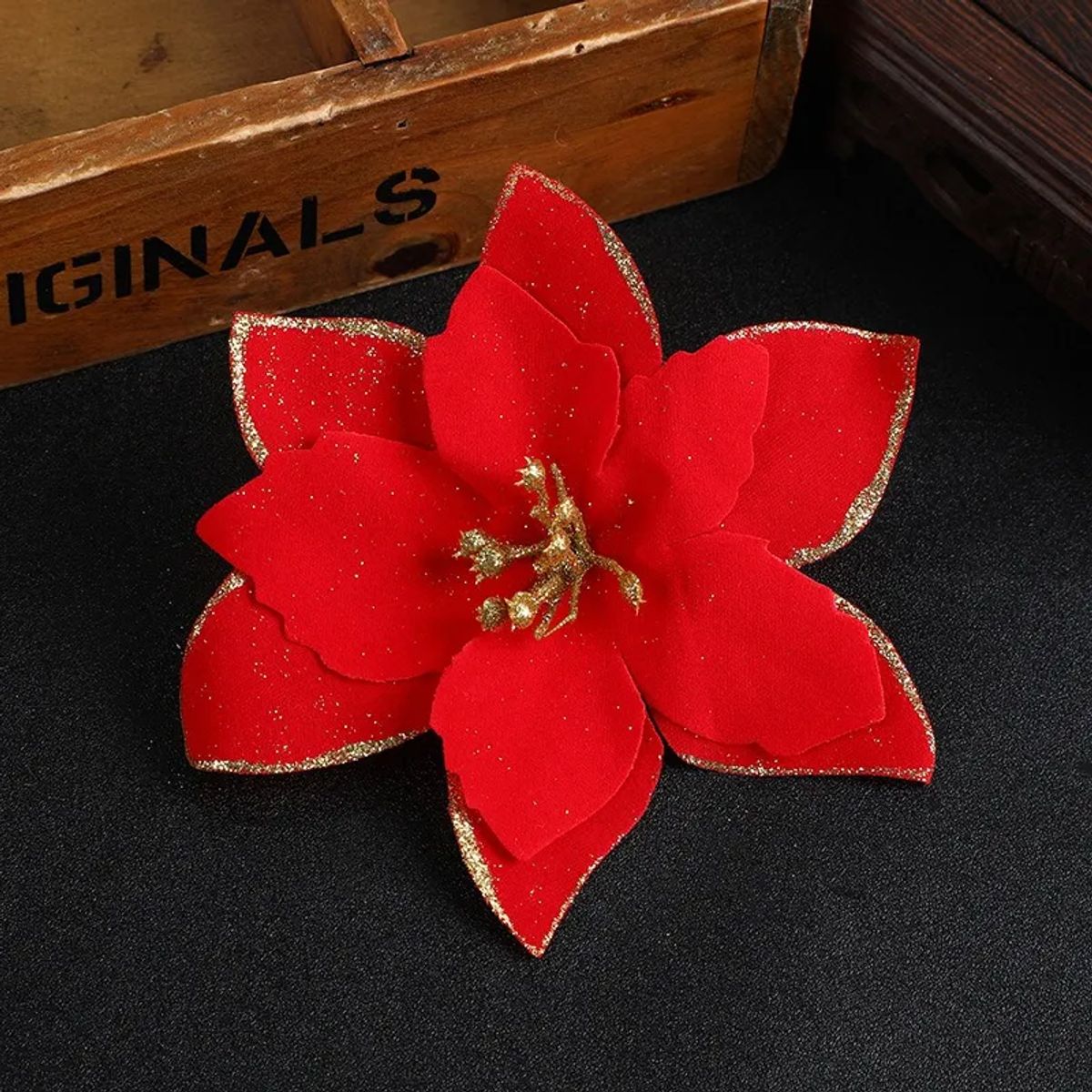 GENERICO - Pack 10 Adornos Flores Navideñas Navidad Árbol Con Clip 14cm Rojo