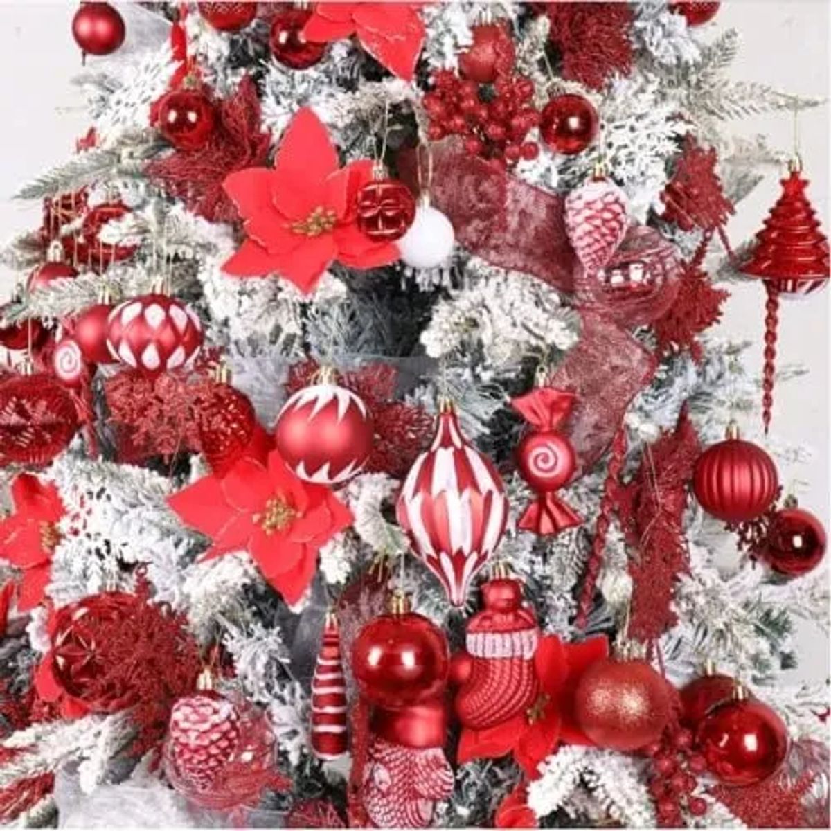 GENERICO - Pack 10 Adornos Flores Navideñas Navidad Árbol Con Clip 14cm Rojo
