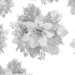 GENERICO - Pack X12 Flores Navideãa Adorno De Navidad Decoración Árbol Plateado