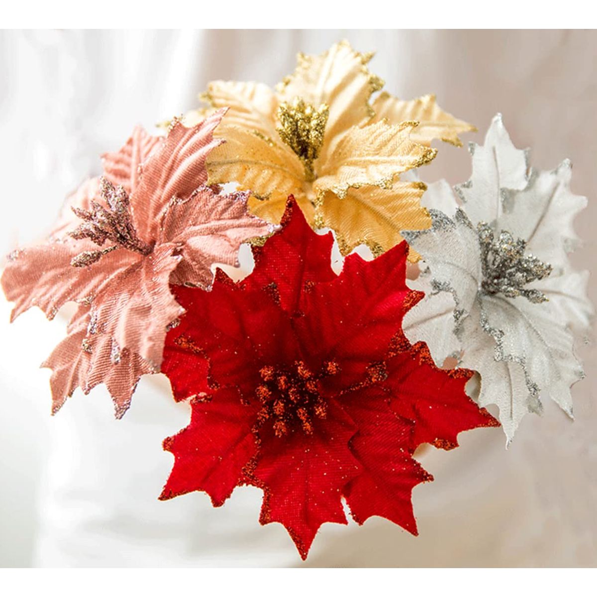 GENERICO - Pack12 Flores Navideña 26cm Adorno Navidad Decoracion 01