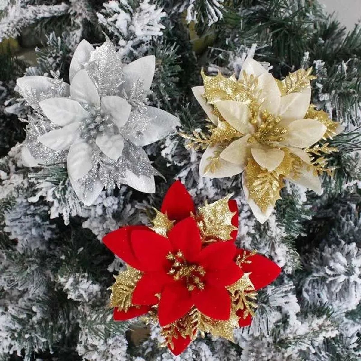 GENERICO - Flores Navideñas Adorno De Navidad Set De 10 Flores De 10cm