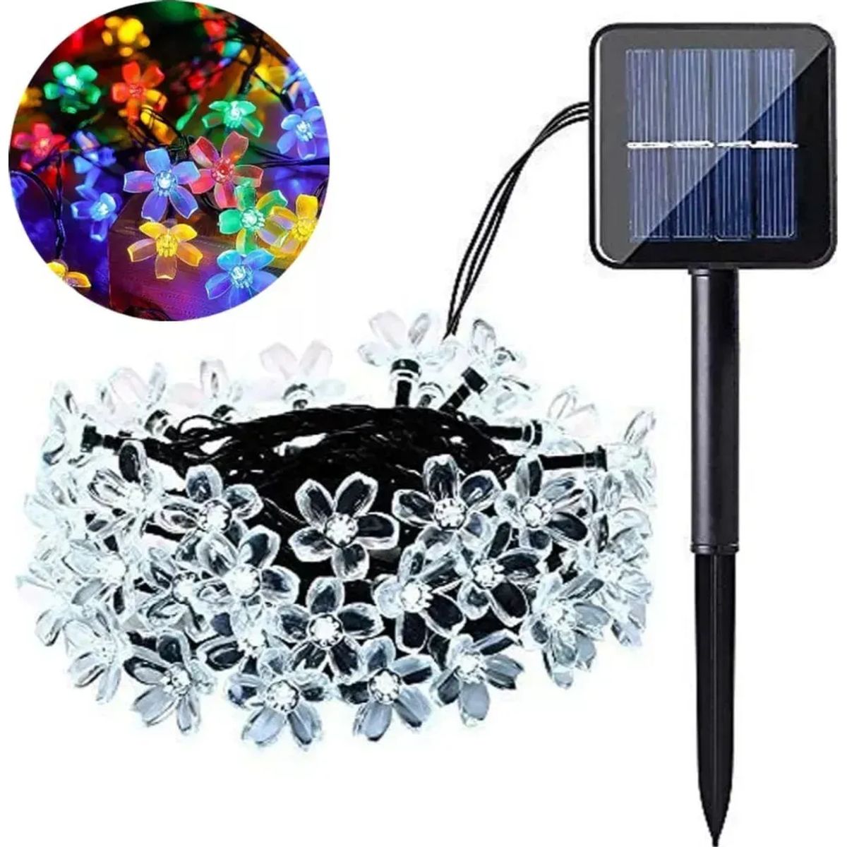 GENERICO - Luces Solares Guirnalda Navidad Flor Multicolor 6 Metros