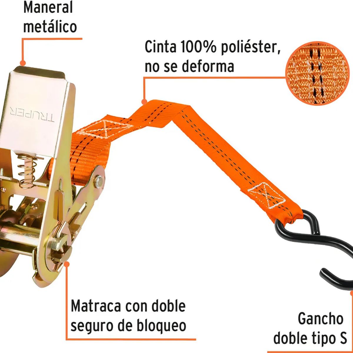 GENERICO - 2 Eslingas Crique Traca Sujetador 3mts Reforzado Autos Moto Color Naranja