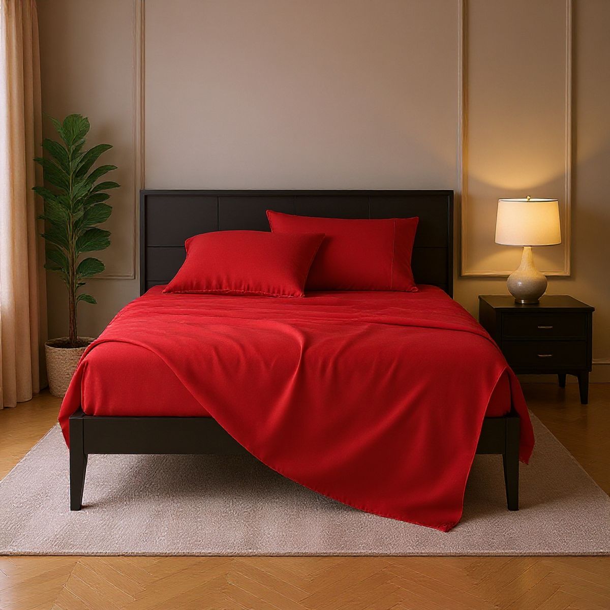 ARMONIA - Sábana 1½  Plazas 800 Hilos Liso Rojo v2 7EF