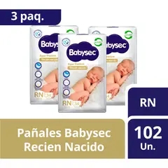 BABYSEC - 3 Paquetes Pañales Recien Nacido 102 Un
