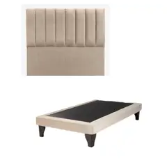GENERICO - Base para cama + Respaldo Tubular 1.5 Plazas 90x190cm Felpa Beige