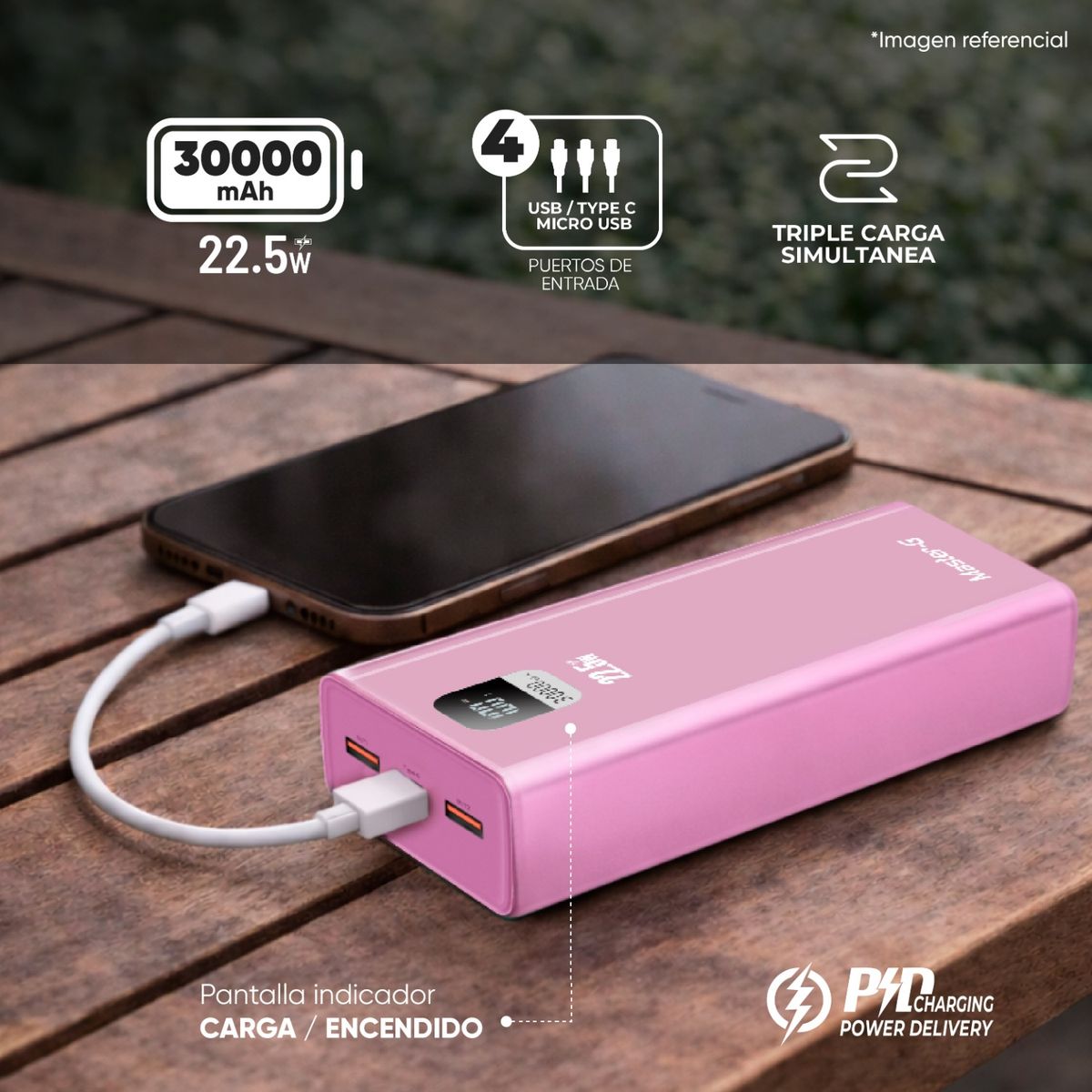MASTER G - Batería Externa Power Bank 30000 Mah 22.5W UCP30PPD Rosada