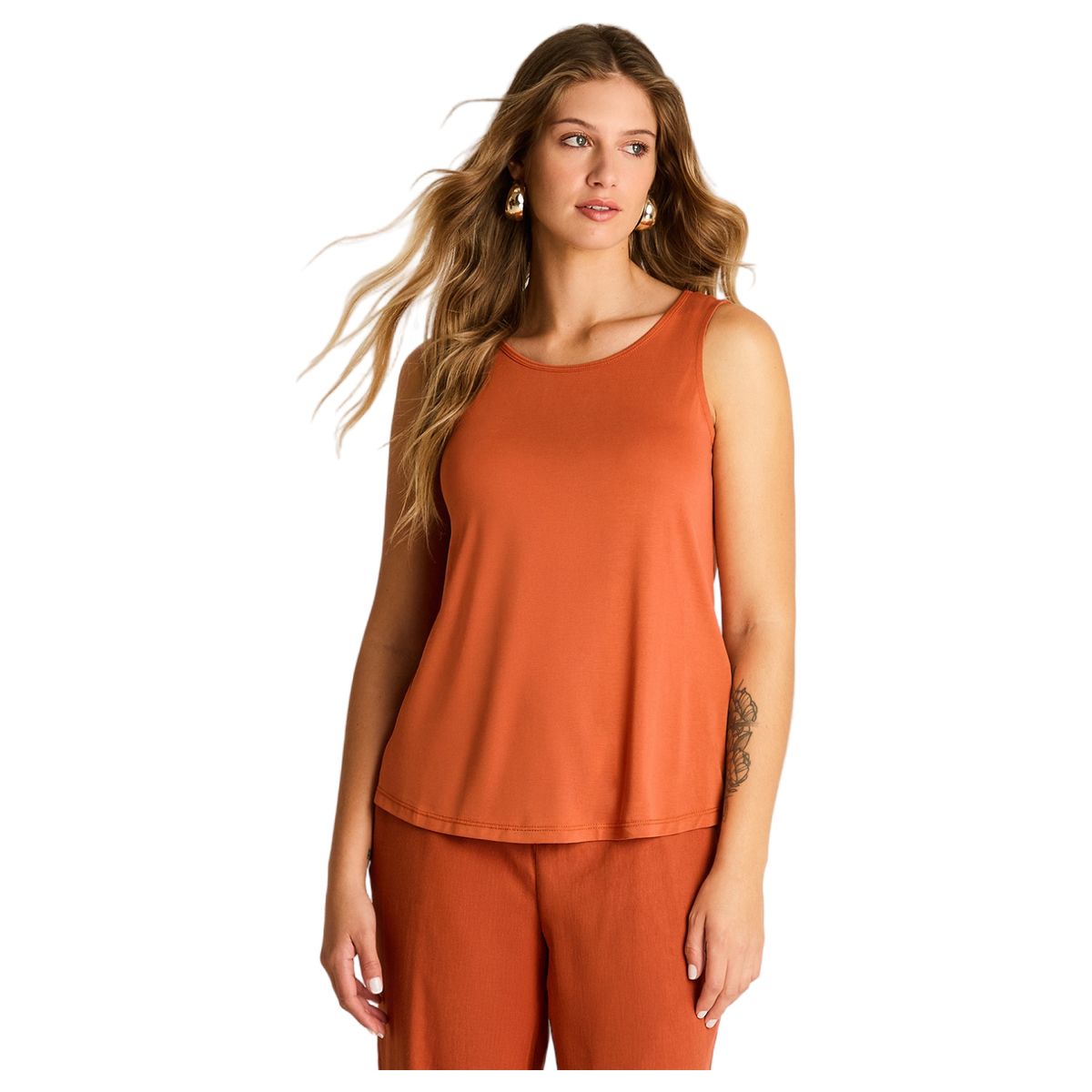 LORENZO DI PONTTI - Polera Terracota Sin Mangas Elasticidad Media Calce Holgado