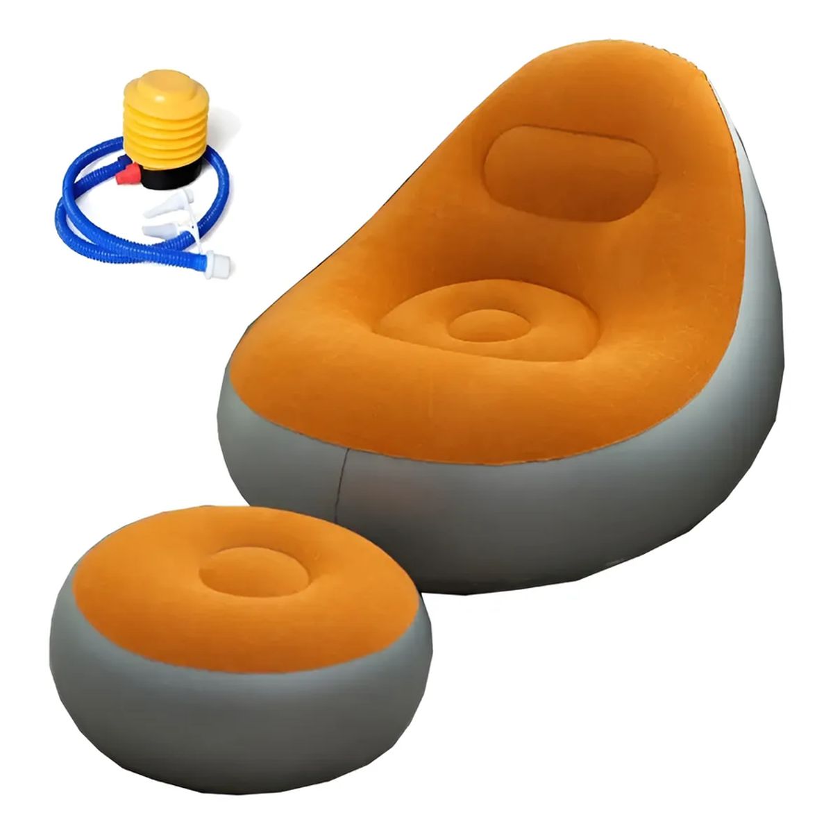 GENERICO - Sofá Tumbona Silla Inflable Reposa Pies Puff X L + Inflador Color Naranja - 212095
