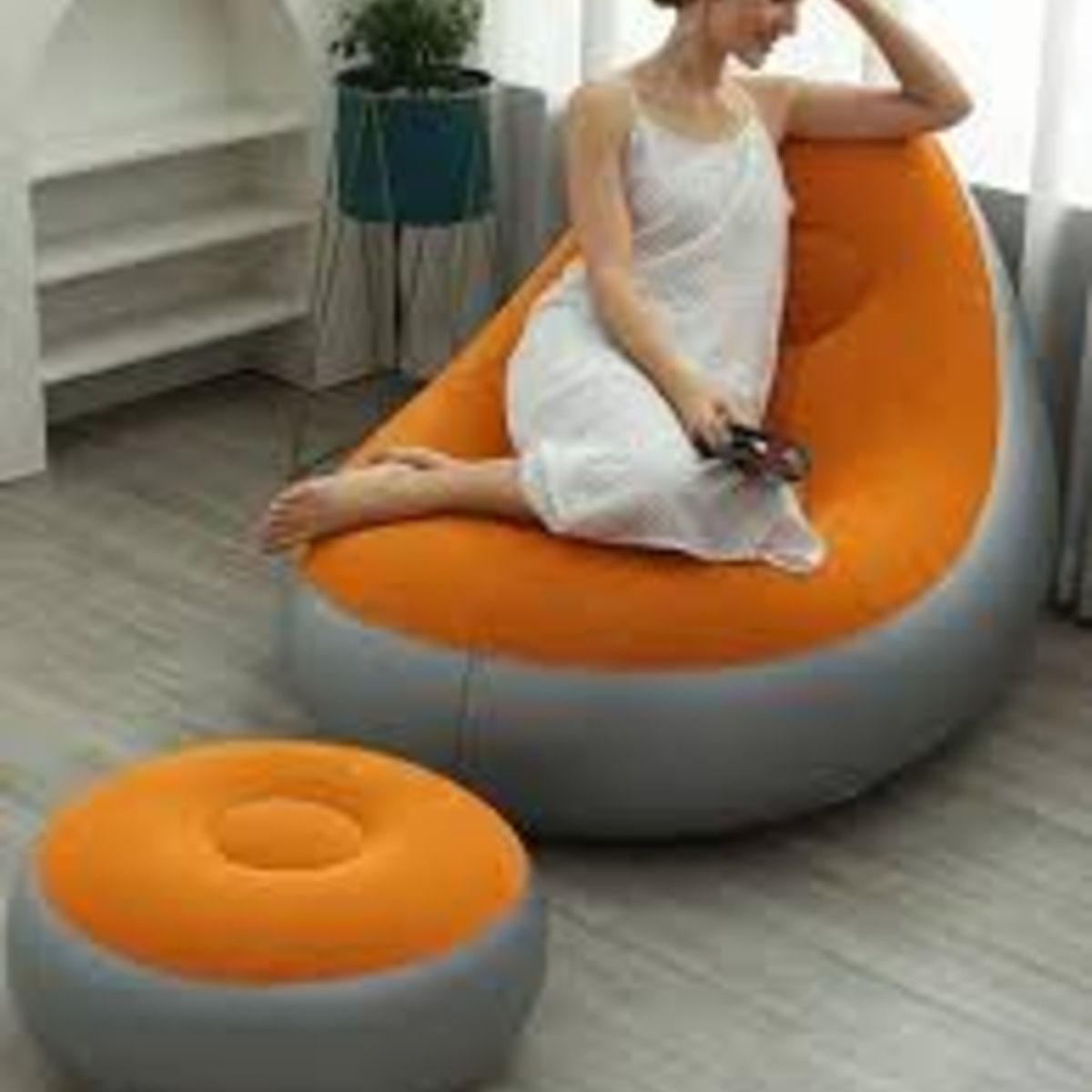 GENERICO - Sofá Tumbona Silla Inflable Reposa Pies Puff X L + Inflador Color Naranja - 212095